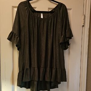 Perseption Green Eyelet Ruffle Blouse